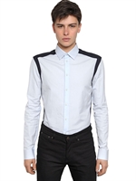 GIVENCHY - TWO TONE COTTON POPLIN SLIM FIT SHIRT - LIGHT BLUE/NAVY