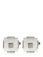 GIVENCHY - ENAMELED LOGO BRASS CUFFLINKS - WHITE/SILVER