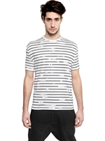 NEIL BARRETT - BROKEN STRIPES PRINTED JERSEY T-SHIRT - NAVY