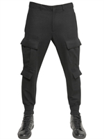 NEIL BARRETT - PANTALONI CARGO IN FLANELLA DI LANA - NERO