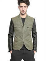 NEIL BARRETT - GIACCA IN TELA DI COTONE E PELLE - VERDE MILITARE