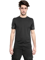 NEIL BARRETT - COTTON JERSEY T-SHIRT W/ ECO NAPPA CUFFS - BLACK