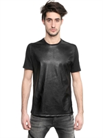 NEIL BARRETT - ECO LEATHER & COTTON JERSEY T-SHIRT - BLACK