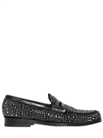 LOUIS LEEMAN - CRYSTAL & VELVET MONEY PENNY LOAFERS - BLACK