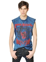 PIERRE BALMAIN - MARBLE DYED JERSEY SLEEVELESS T-SHIRT - BLUE