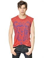 PIERRE BALMAIN - COATED JERSEY SLEEVELESS T-SHIRT - RED
