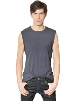 PIERRE BALMAIN - WASHED COTTON JERSEY SLEEVELESS T-SHIRT - NAVY