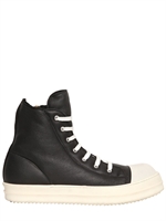 RICK OWENS - SHEARLING HIGH TOP SNEAKERS - BLACK/WHITE