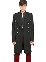BALMAIN - SCHWERER WOLL-, BAUMWOLL- & CANVAS-MILITÄRMANTEL - SCHWARZ