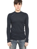 BALMAIN - LONG SLEEVED COTTON LINEN JERSEY T-SHIRT - NAVY
