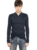 BALMAIN - LONG SLEEVED JERSEY SERAFINO T-SHIRT - NAVY