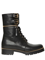 SERGIO ROSSI - 30MM MIDWAY CALFSKIN BIKER COMBAT BOOTS - BLACK