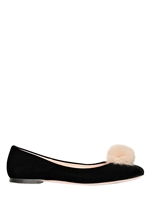 NINA RICCI - 10MM VELVET & MINK BALLERINA FLATS - BLACK/PINK