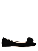 NINA RICCI - 10MM VELVET & MINK BALLERINA FLATS - BLACK