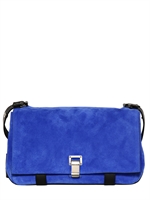 PROENZA SCHOULER - PS COURIER TWO TONE SUEDE SHOULDER BAG - BLUE/BLACK