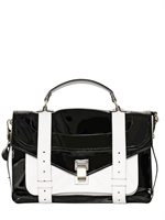 PROENZA SCHOULER - PS1 MEDIUM PATENT LEATHER SATCHEL BAG - BLACK/WHITE
