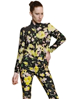 ERDEM - PRINTED SILK CREPONNE SHIRT - BLACK/YELLOW