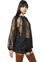 EMILIO PUCCI - SILK CHARMEUSE AND LACE SHIRT - BLACK
