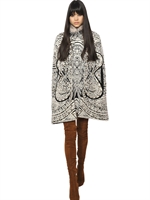 EMILIO PUCCI - BADGER STUDDED WOOL JACQUARD KNIT CAPE - WHITE/BLACK