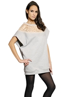 MSGM - ABITO IN FELPA DI COTONE E PIZZO - GRIGIO/BEIGE