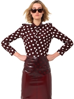 BURBERRY PRORSUM - PRINTED HEARTS CREPE DE CHINE SHIRT - BURGUNDY/WHITE
