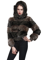 BLANCHA - GESTREIFTE BOMBERJACKE AUS FUCHSFELL MIT KAPUZE - KHAKI/BEIGE