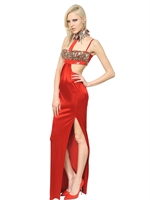 VERSACE - NIETENBESETZTES KLEID AUS VINYL & VISKOSEJERSEY - ROT