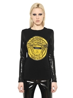 VERSACE - TOP IN JERSEY DI VISCOSA STAMPA MEDUSA - NERO