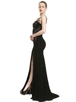 MARIA LUCIA HOHAN - LANGES, BESTICKTES SAMTKLEID - SCHWARZ