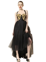 MARIA LUCIA HOHAN - LANGES TÜLLKLEID MIT GESTICKTER KETTE - SCHWARZ