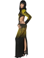 ETRO - LANGES, PERLENBESTICKTES KLEID AUS VISKOSECADY - SCHWARZ/GELB