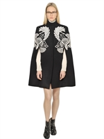 STELLA MCCARTNEY - EMBROIDERED WOOL COATING CAPE - BLACK/WHITE