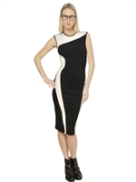 STELLA MCCARTNEY - TWO TONE VISCOSE COMPACT JERSEY DRESS - BLACK/CHALK