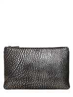 JIL SANDER - LARGE FINE PRINT LEATHER ENVELOPE CLUTCH - GUN METAL
