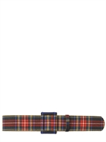 FAUSTO PUGLISI - CINTURA VITA ALTA IN TARTAN DI LANA E PELLE - MULTICOLORE