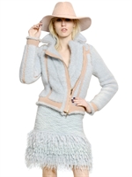 BLUMARINE - WOOL KNIT & MOHAIR BOUCLÉ KNIT JACKET - LIGHT BLUE/PINK