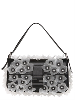 FENDI - BORSA BAGUETTE CON FIORI IN PVC SU PELLE - NERO/BIANCO