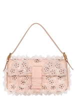 FENDI - BORSA BAGUETTE CON FIORI IN PVC SU PELLE - NUDO/BIANCO