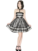 RED VALENTINO - TAFTKLEID MIT ROSENJACQUARD UND SPITZE - SCHWARZ/WEIß