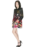 RED VALENTINO - GARDEN PRINT FAILLE COAT - BLACK/FUCHSIA