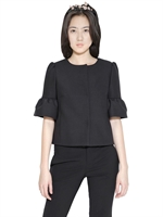 RED VALENTINO - WOOL AND COTTON TWILL JACKET - BLACK