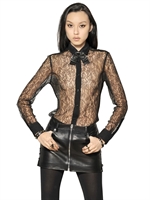 SAINT LAURENT - WOOL VISCOSE DENTELLE CHANTILLY SHIRT - BLACK