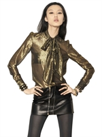 SAINT LAURENT - LUREX SILK GEORGETTE SHIRT - GOLD