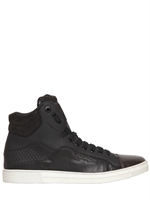 SALVATORE FERRAGAMO - SISTO NAPPA LEATHER AND TECH SNEAKERS - BLACK/BROWN