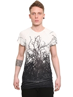 GARETH PUGH - TREE PRINT MODAL/CASHMERE BLEND T-SHIRT - BLACK/WHITE