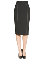 BURBERRY LONDON - THICK CREPE SKIRT WITH LEATHER PIPING - BLACK