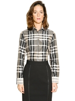 BURBERRY LONDON - BEAT CHECKED SILK SHIRT - BLACK/BEIGE