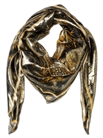 BALMAIN - PRINTED SILK & LUREX SQUARE SCARF - BLACK/GOLD