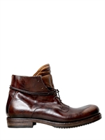 INK SHOES - VINTAGE EFFECT LEATHER LACE UP BOOTS - BROWN