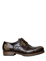 INK SHOES - TEXTURED WASHED LEATHER LACE-UP SHOES - BROWN